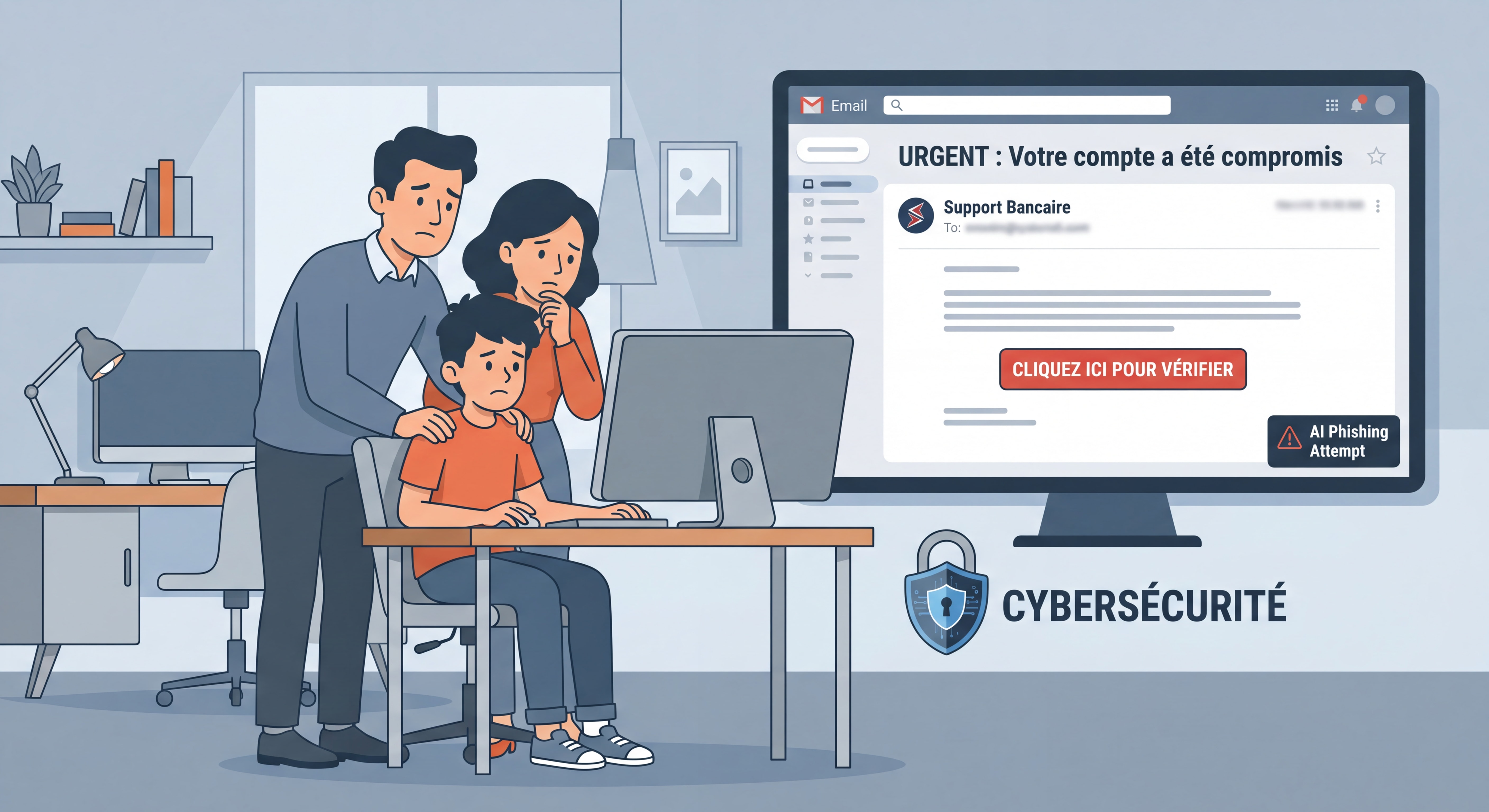 Illustration d’un ordinateur portable avec un bouclier de protection numérique, symbolisant la sécurité informatique tout-en-un avec antivirus, VPN et ne
![
